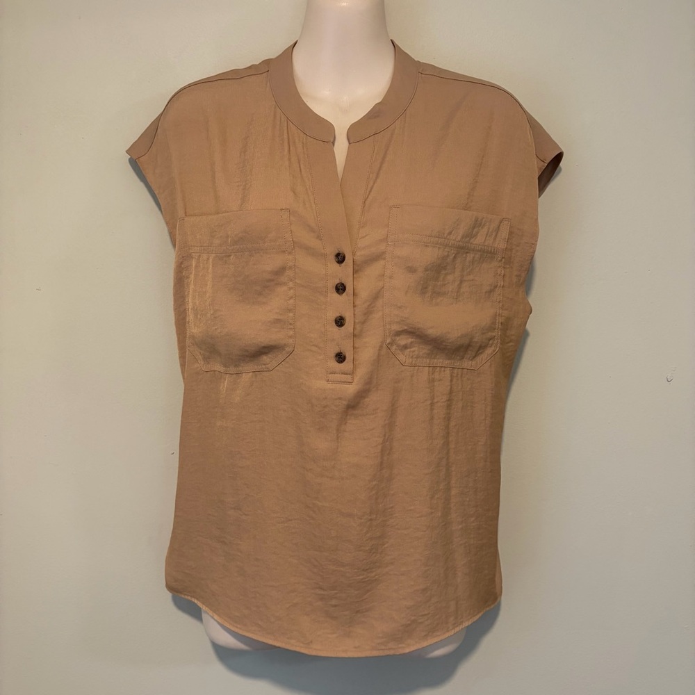 EUC! Tan JOIE Sleeveless Oversized Casual Blouse Size Small